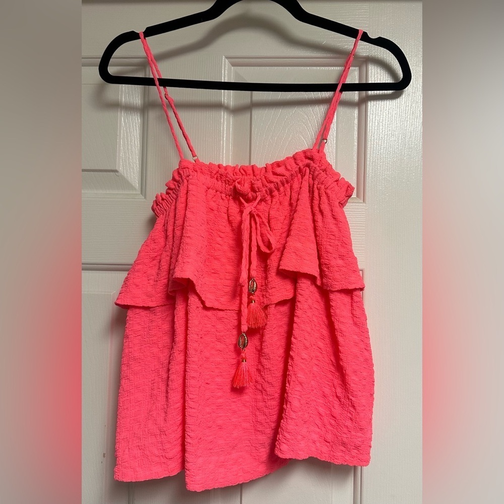 EUC Lilly Pulitzer Mays Ruffle Tassle Tank, Size S, Hot Pink